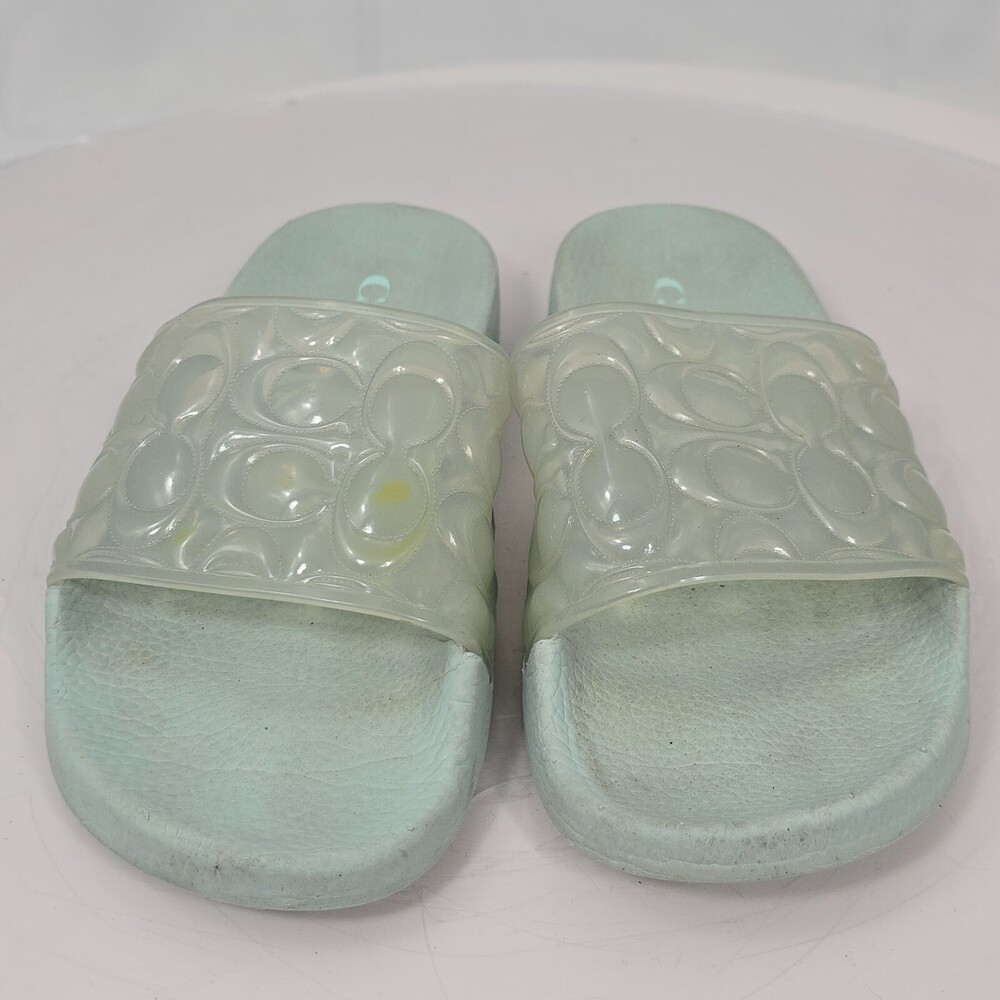Coach Unna Light Teal Signature Sport Slide/Slides Women 6 Jelly Flip Flops Spot - Picture 12 of 16
